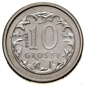 10 groszy, 1991, Warszawa; moneta z wypukłym napisem PR...