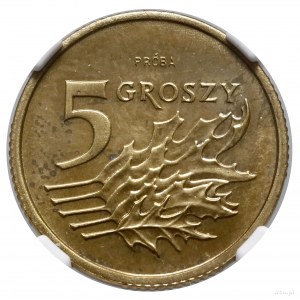 5 groszy, 1991, Warszawa; moneta z wypukłym napisem PRÓ...