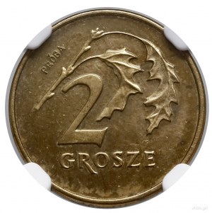 2 grosze, 1991, Warszawa; moneta z wypukłym napisem PRÓ...