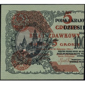 Bilet zdawkowy - 5 groszy, 28.04.1924; nadruk na lewej ...