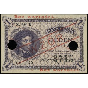 1 złoty, 28.02.1919; czerwony nadruk Bez wartości / WZÓ...