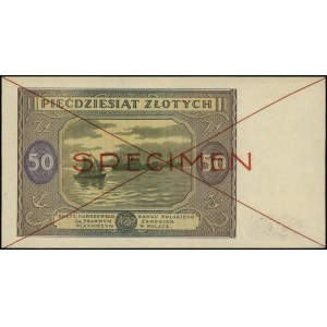 50 złotych, 15.05.1946; czerwone dwukrotne przekreśleni...