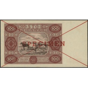 100 złotych, 15.07.1947; czerwone przekreślenie i pozio...