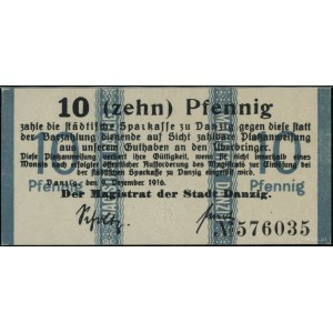10 fenigów, 9.12.1916; numeracja 576035, z suchym stemp...
