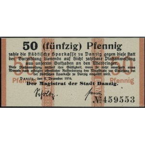 50 fenigów, 9.12.1916; numeracja 459553, z suchym stemp...