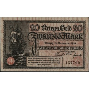 20 marek, 15.11.1918 (Kriegs-Geld); numeracja 157790, n...