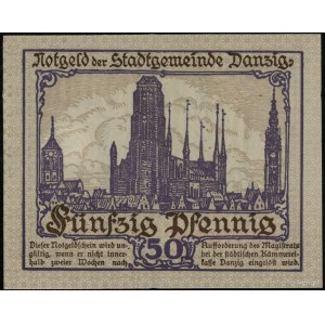 50 fenigów, 15.04.1919; druk fioletowo-brązowy, znak wo...