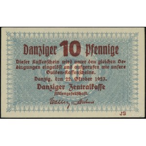 10 fenigów, 22.10.1923; seria JS, bez numeracji, znak w...