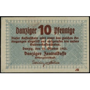10 fenigów, 22.10.1923; seria JS, bez numeracji, znak w...
