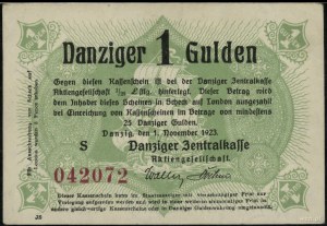 1 gulden, 1.11.1923; seria S, numeracja 042072, znak wo...