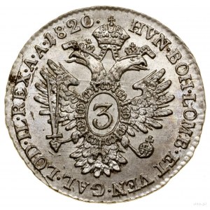 3 krajcary, 1820 B, Kremnica; Herinek 982, KM 2118; bar...