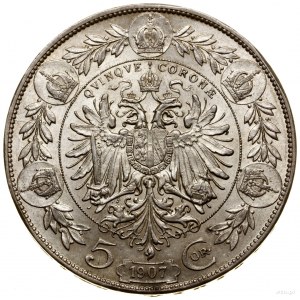 5 koron, 1907, Wiedeń; Herinek 770, KM 2807; ładna mone...