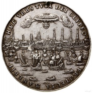 10 dukatów (odbitka w srebrze), 1653; Aw: Panorama Hamb...