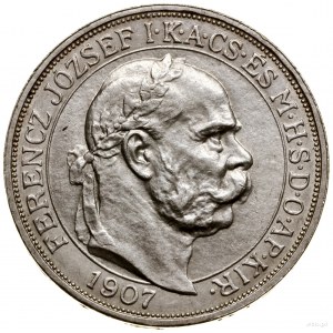 5 koron, 1907 KB, Kremnica; 40-lecie koronacji Francisz...