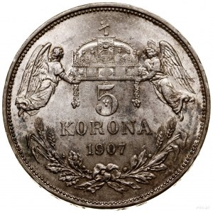 5 koron, 1907 KB, Kremnica; Herinek 776, Huszár 2201; b...