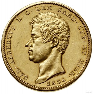 100 lirów, 1834 P, Turyn; znak menniczy głowa Orła; Fr....