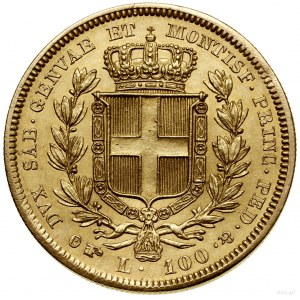 100 lirów, 1834 P, Turyn; znak menniczy głowa Orła; Fr....