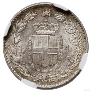 1 lira, 1887 M, Mediolan; Gnecchi 1, KM 24, Pagani 604;...