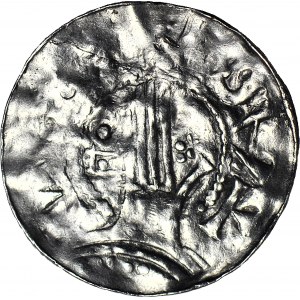 Niemcy, Esslingen, Henryk II 1002-1024, denar, gwiazdka/trzy kropki