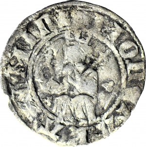RR-, Kazimierz III Wielki 1333-1370, Półgrosz (Kwartnik duży), Kraków, mała postać wewnątrz obwódki, Kopicki R5