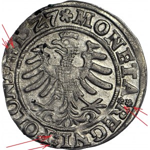 RRR-, Zygmunt I Stary, Grosz 1527, Kraków, PODWÓJNE GWIAZDKI, jedyny znany