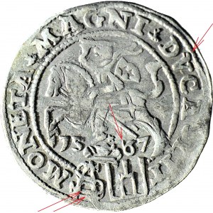 R-, Zygmunt II August Grosz na stopę polską 1567, Tykocin, PODWÓJNY MONOGRAM