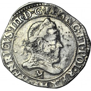 R-, Henryk Walezy, Król Polski, Frank 1584 M, Tuluza, data w otoku pod popiersiem