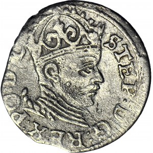 R-, Stefan Batory, Trojak 1585, Ryga, CIVIT i nietypowy ozdobnik, b. rzadki, R3