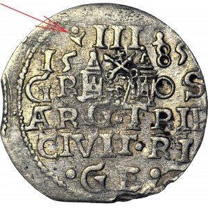 R-, Stefan Batory, Trojak 1585, Ryga, CIVIT i nietypowy ozdobnik, b. rzadki, R3