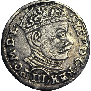 Stefan Batory, Trojak 1586, Wilno, nominał (III) pod popiersiem, data u dołu