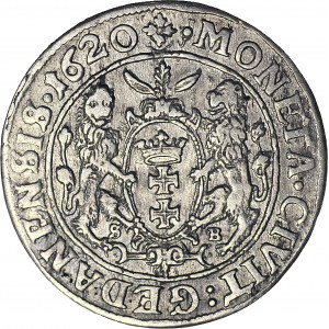 R-, Zygmunt III Waza, Ort 1620, Gdańsk, obwódka prosta, rzadki rocznik