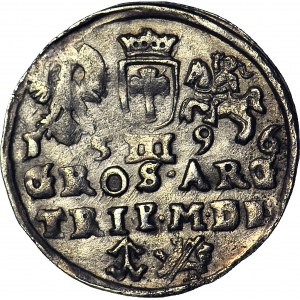 R-, Zygmunt III Waza, Trojak 1596, Wilno, lew przebity hakiem, rzadki