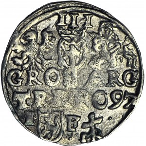 R-, Zygmunt III Waza, Trojak Lublin 1597, piękny i rzadki