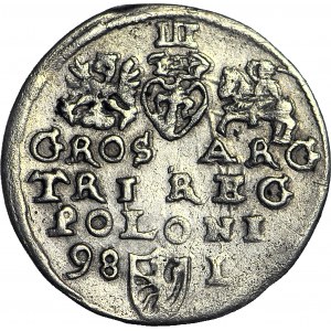 RR-, Zygmunt III Waza, Trojak 1598, Lublin, L z prawej strony Lewarta, b. rzadki, R4