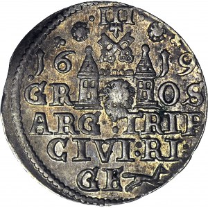 R-, Zygmunt III Waza, Trojak 1619, Ryga, Z LISEM, rzadki, R3