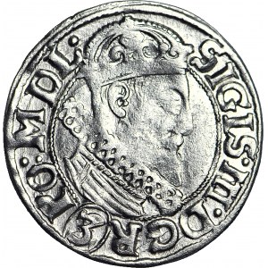 RR-, Sigismund III, Dreigroschen 1615 Krakau, im Nennwert durchstochen, selten