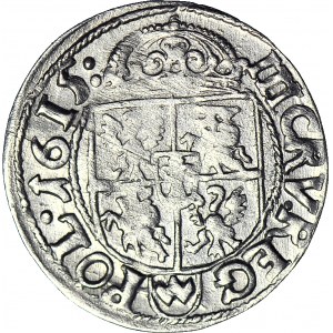 RR-, Zygmunt III, Trzykrucierzówka 1615 Kraków, przebita w nominale, rzadka