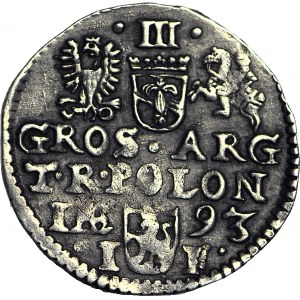 R, Zygmunt III Waza, Trojak 1593, Olkusz, ruszt z lewej, rzadki
