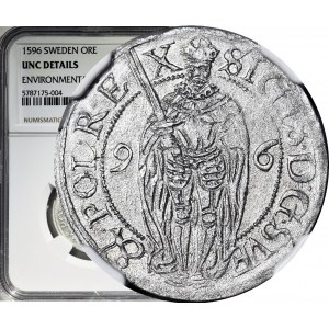 R-, Zygmunt III Waza, 1 öre 1596, Sztokholm, stojący władca, menniczy