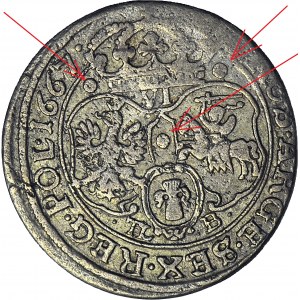 RR-, Jan Kazimierz, Szóstak 1667 TLB, Bydgoszcz, SUE, große Punkte, 0 pc auf 189 Listungen