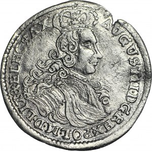 RR-, August II Mocny, Szóstak koronny 1706, Moskwa, tarcze herbowe w podwójnej obwódce