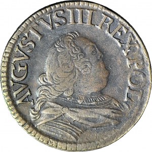 RR-, August III Sas, Grosz 1754 - cyfra 3, DUŻE LITERY, anomalny