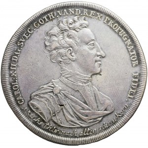 R-, Pomorze, Karol XII, Talar medalowy 1709, Szczecin, rzadki