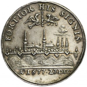 Pomorze, Odbitka w srebrze dwudukata 1677, Zdobycie Szczecina