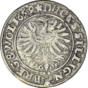 RRR-, Śląsk, Trzech Braci, 3 krajcary 1659, Brzeg, OSTATNI ROK BICIA