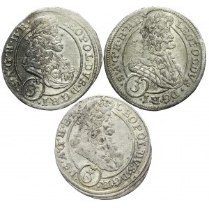 Śląsk, Leopold I Habsburg, zestaw 3 krajcary 1695 MMW, Wrocław - 3 sztuki