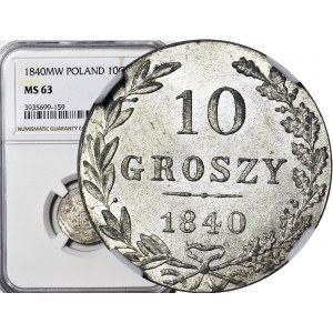 Królestwo Polskie, 10 groszy 1840, wąskie 0 nominale, mennicze