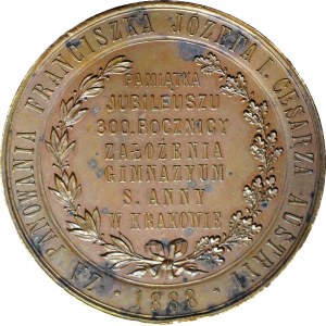 R-, Medal 1883, 300-lecie Gimnazjum św. Anny w Krakowie, sygnowany Głowacki, brąz 53mm