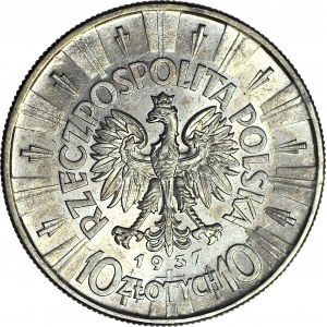 10 złotych 1937, Piłsudski, rzadszy rocznik, menniczy