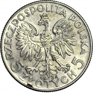 5 złotych 1934, Głowa, mennicza